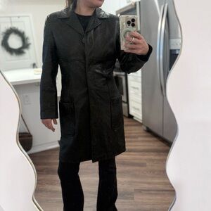 VTG Express Leather Trench Long Button up Coat Jacket